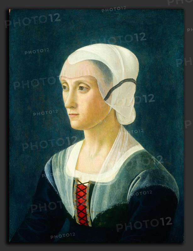 Attributed to Domenico Ghirlandaio, Lucrezia Tornabuoni, Italian, 1449 - 1494, c. 1475, tempera and oil on panel