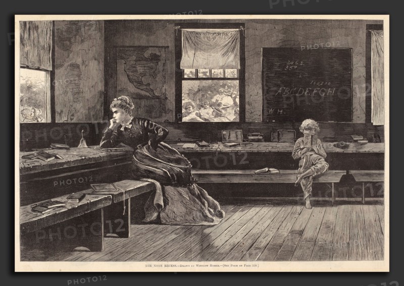 after Winslow Homer, The Noon Recess, published 1873, wood engraving on newsprint