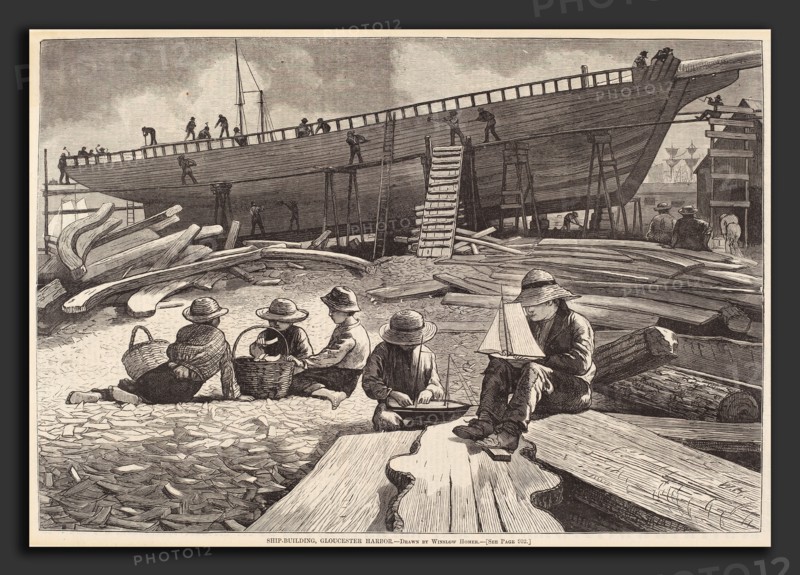 after Winslow Homer, Ship-Building, Gloucester Harbor, published 1873, wood engraving