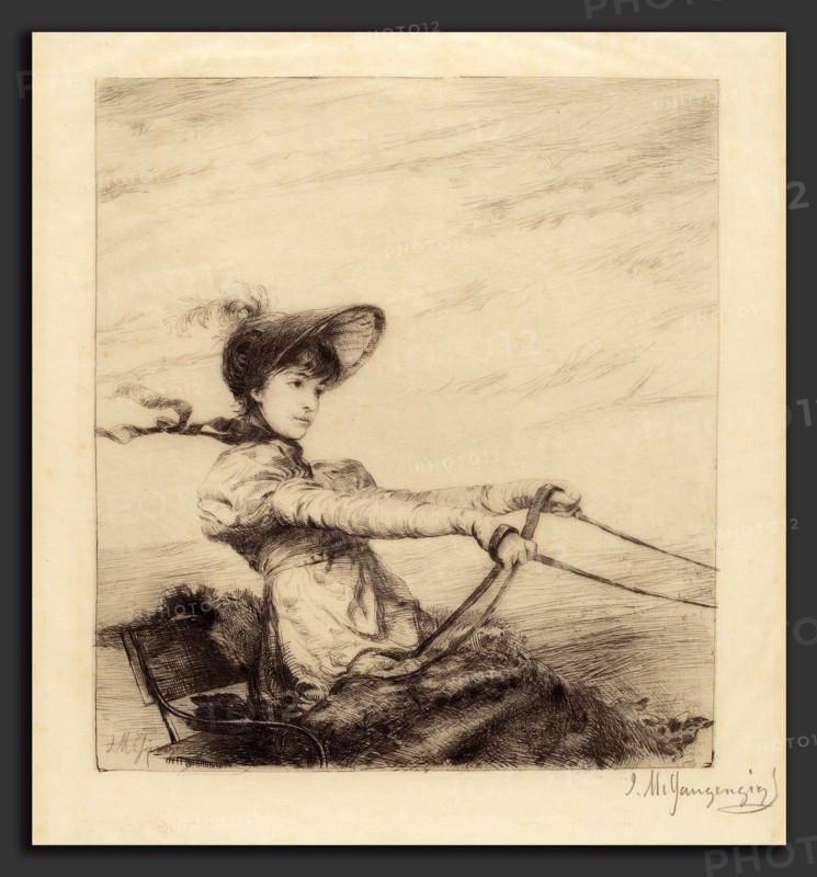 Ignaz Marcel Gaugengigl, Untitled (Woman Driving Carriage), German, 1855 - 1932, c. 1884, etching