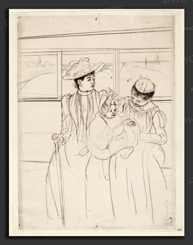 Mary Cassatt, In the Omnibus, American, 1844 - 1926, c. 1891, soft-ground etching and drypoint in black, reworked with graphite
