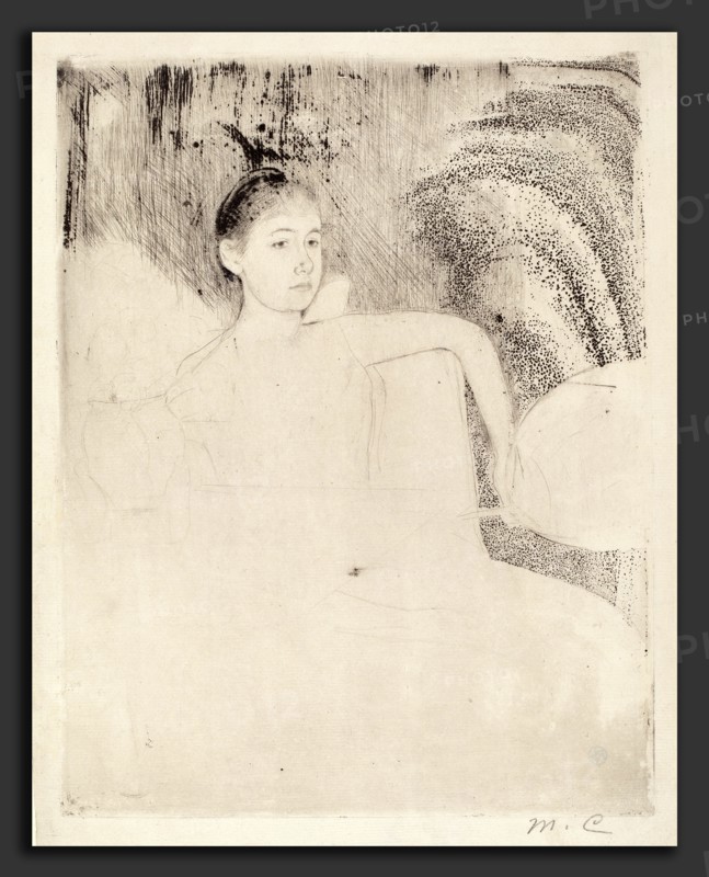 Mary Cassatt, Mimi Holding a Japanese Fan, American, 1844 - 1926, c. 1889, drypoint
