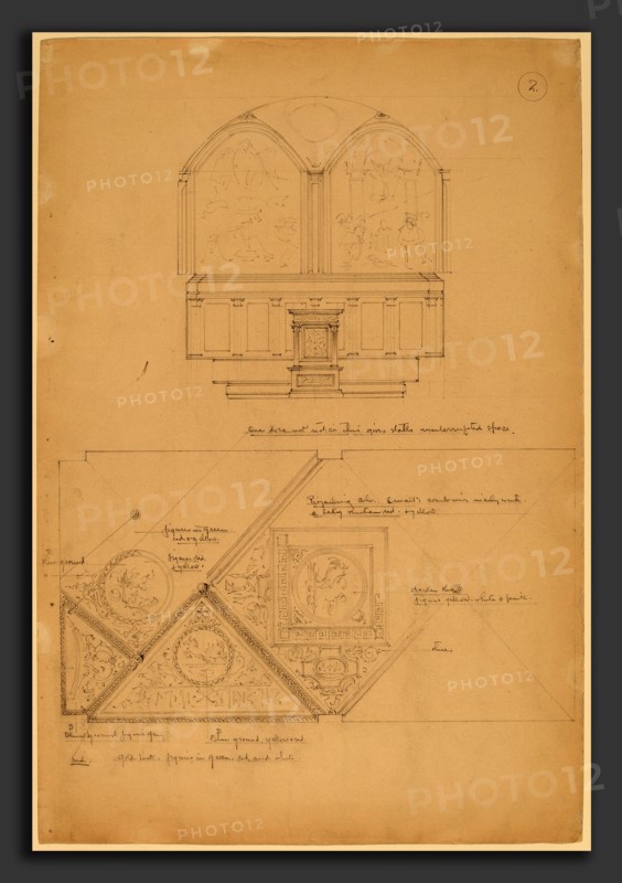 John Russell Pope, Study of an Altarpiece and Ceiling Panels, American, 1874 - 1937, d. 1896, graphite