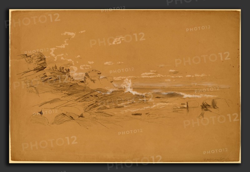 Aaron Draper Shattuck, Maine Coast, American, 1832 - 1928, 1861, graphite and white gouache on brown wove paper