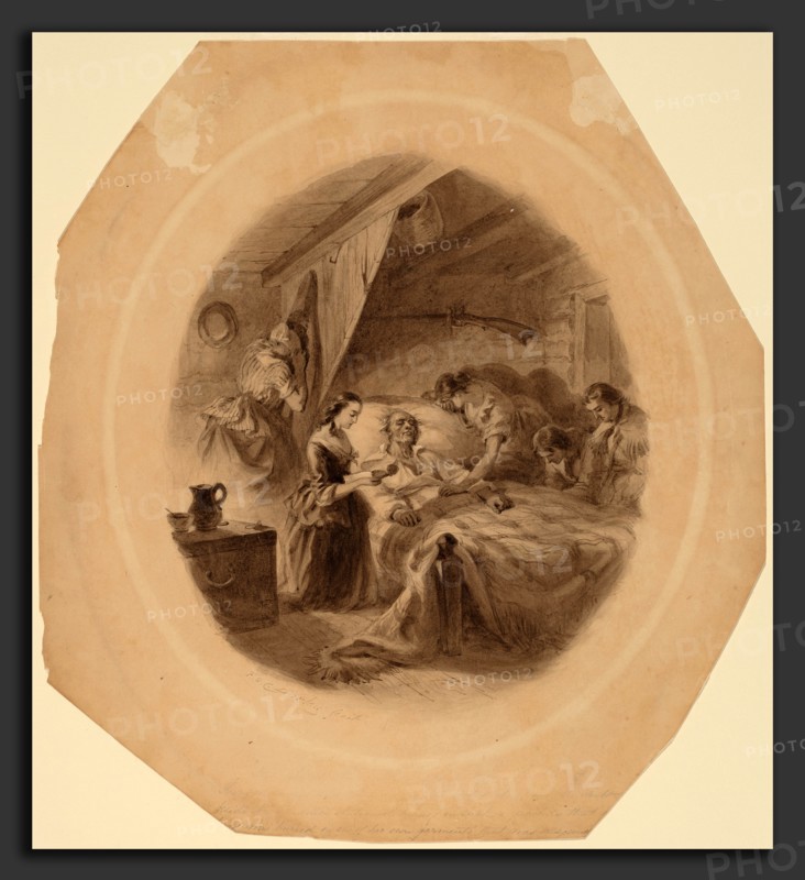 Felix Octavius Carr Darley, The Squatter's Death, American, 1822 - 1888, 1859-1861, pen and brown ink with brown wash