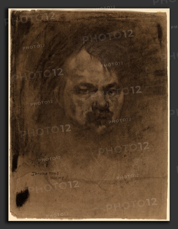 Jerome Myers, Self-Portrait, American, 1867 - 1940, 1906, charcoal heightened with white on light brown laid paper