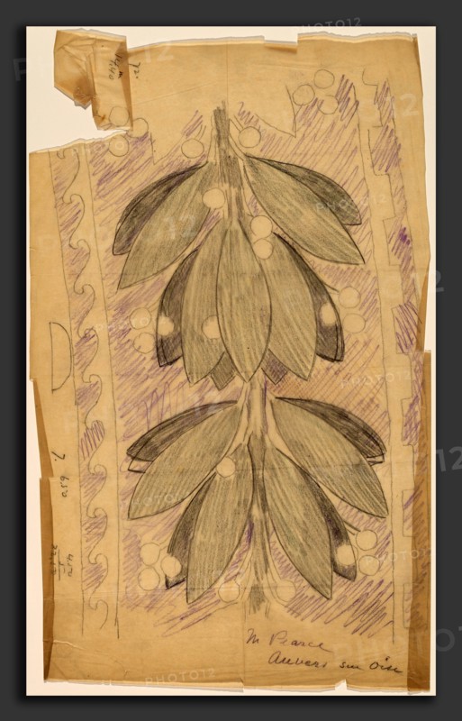 Charles Sprague Pearce, Tracing of a Border Design, American, 1851 - 1914, 1890-1897, graphite with purple and green pencils on yellow tracing paper