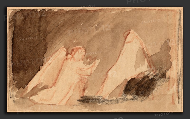 Charles Sprague Pearce, Study for a Panel, American, 1851 - 1914, 1890-1897, brown watercolor with red and black conté crayons on tan wove paper