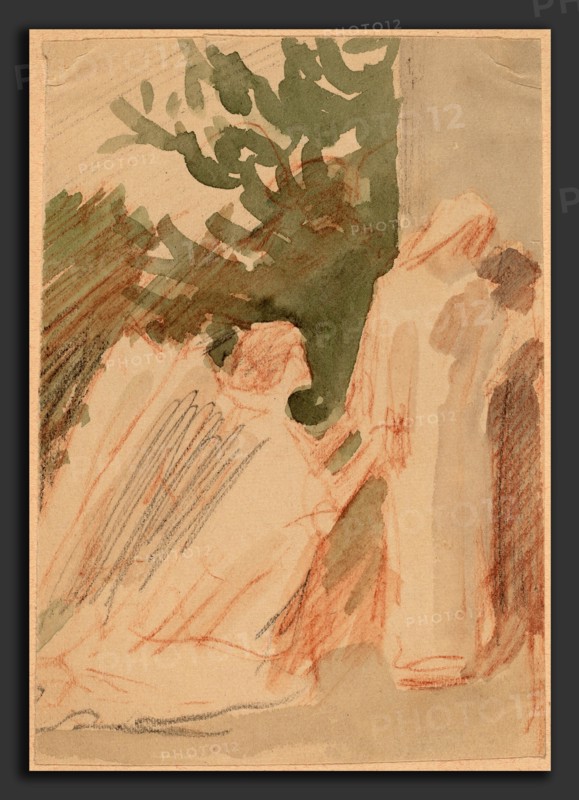 Charles Sprague Pearce, Study for a Panel, American, 1851 - 1914, 1890-1897, watercolor with red and black conté crayons on tan wove paper