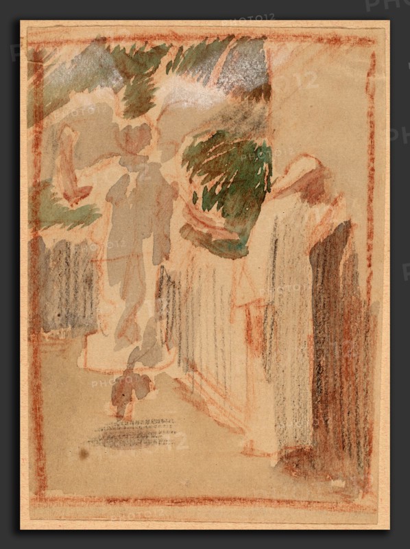 Charles Sprague Pearce, Study for a Panel, American, 1851 - 1914, 1890-1897, watercolor with red and black conté crayons on tan wove paper