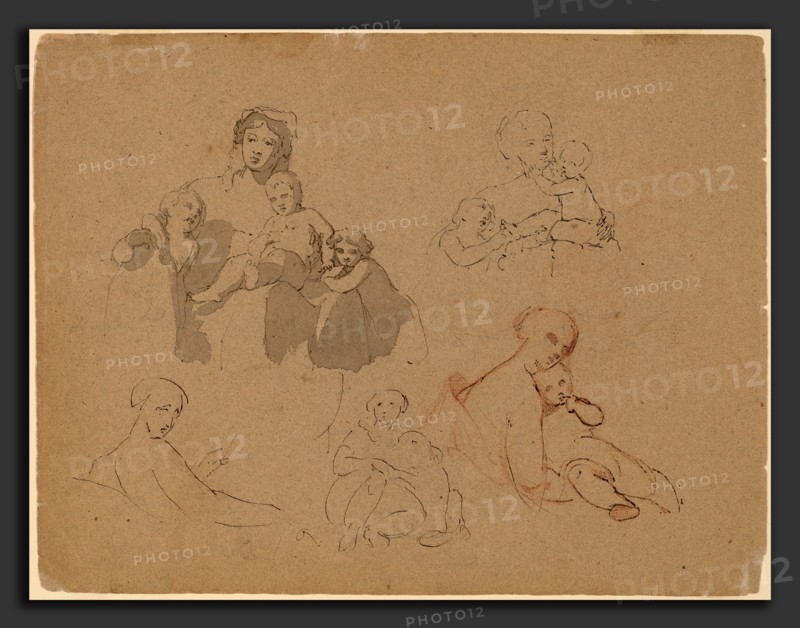 Thomas Sully, Studies: Major Thomas Biddle and Thomas Wilcocks Sully, American, 1783 - 1872, 1820, pen and brown ink over graphite on gray laid paper