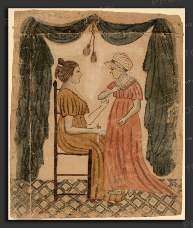 Eunice Pinney, Mother and Daughter, American, 1770 - 1849, pen and brown ink and watercolor over graphite on laid paper