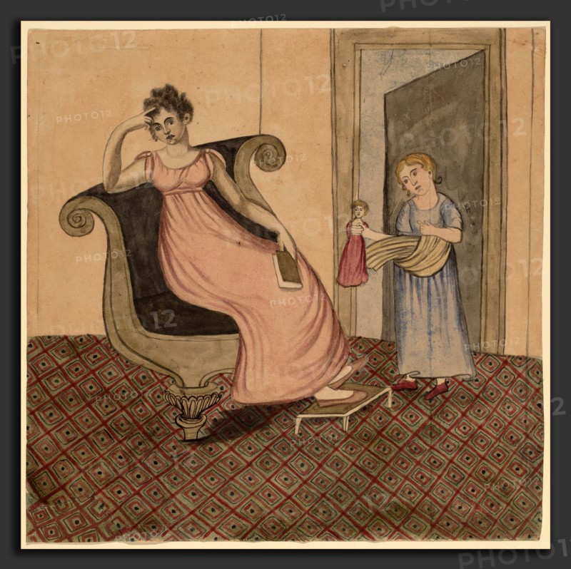Eunice Pinney, Mother and Child, American, 1770 - 1849, c. 1815, pen and black ink and watercolor