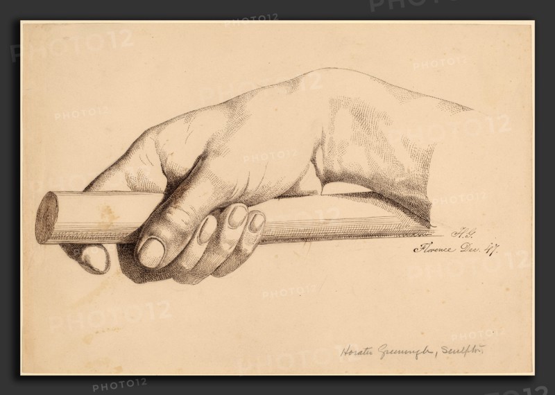 Horatio Greenough, Right Hand Holding Short Rod, American, 1805 - 1852, 1847, pen and brown ink over graphite on wove paper