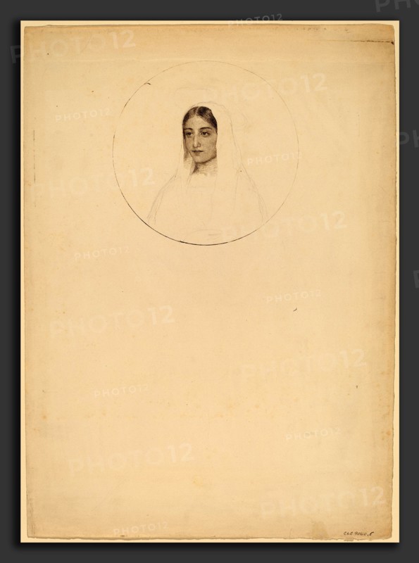 Esther Frances Alexander, Young Woman's Head, American, 1837 - 1917, graphite and pen and brown ink on wove paper