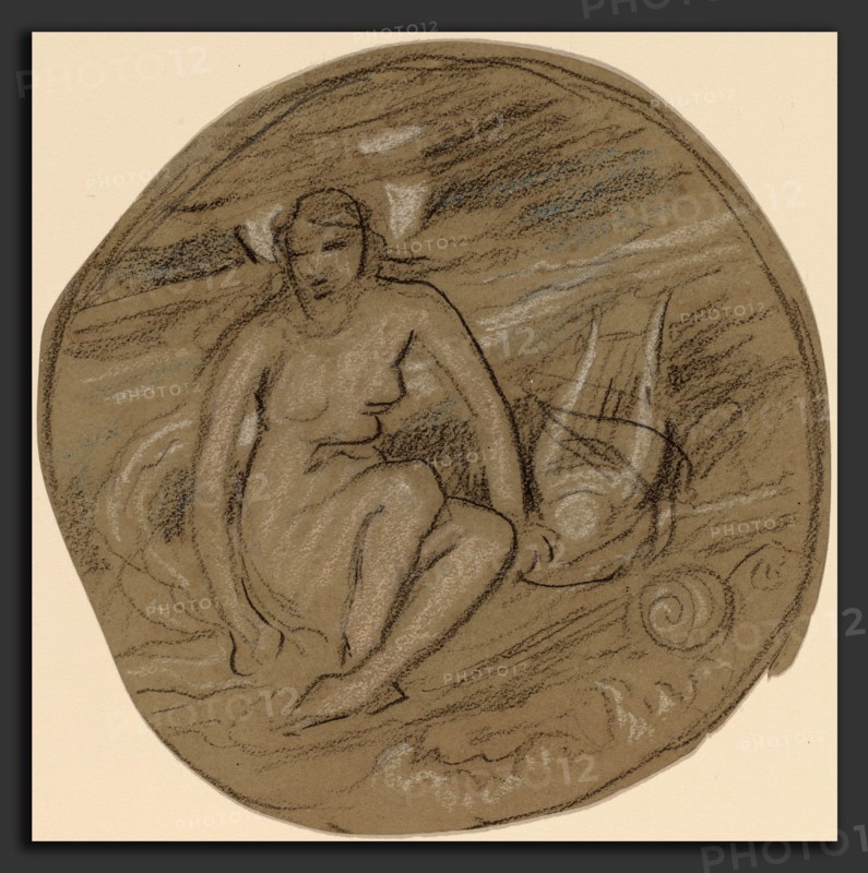 Elihu Vedder, Study for the mural "Music", American, 1836 - 1923, c. 1890, charcoal and pastel over graphite on gray wove paper