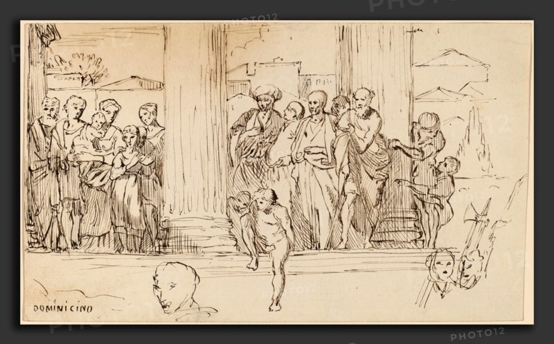 Elihu Vedder, Study after Domenichino, American, 1836 - 1923, c. 1858, pen and brown ink on wove paper