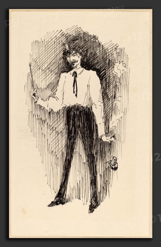 Harper Pennington, Portrait of Whistler with a Paintbrush, American, c. 1853-1855 - 1920, pen and ink over graphite on wove paper