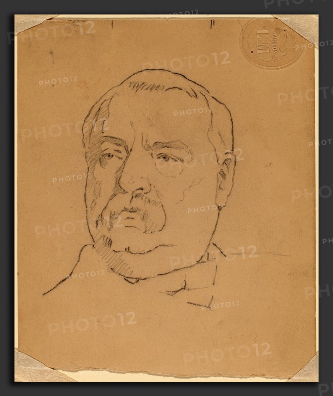 Eastman Johnson, Grover Cleveland [recto], American, 1824 - 1906, graphite and black crayon on paperboard