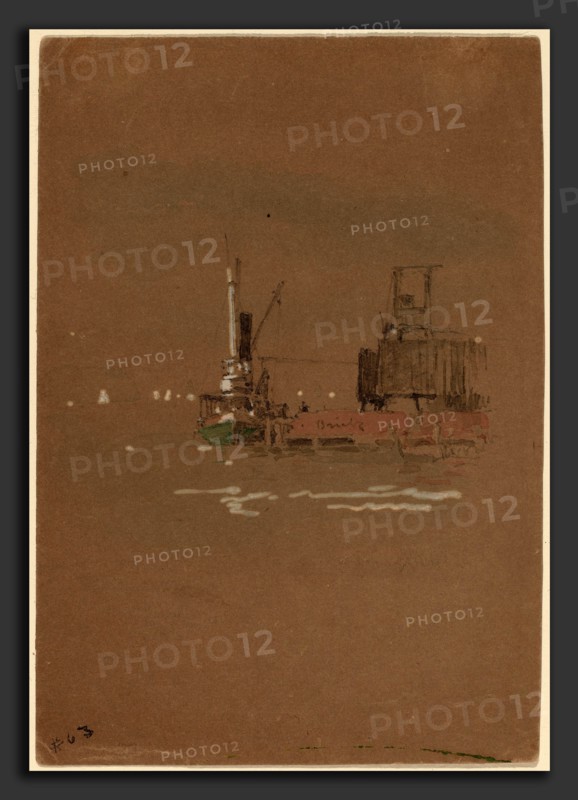 Jasper Francis Cropsey, Hudson River Brick Piers, American, 1823 - 1900, 1886, graphite and watercolor on brown wove paper