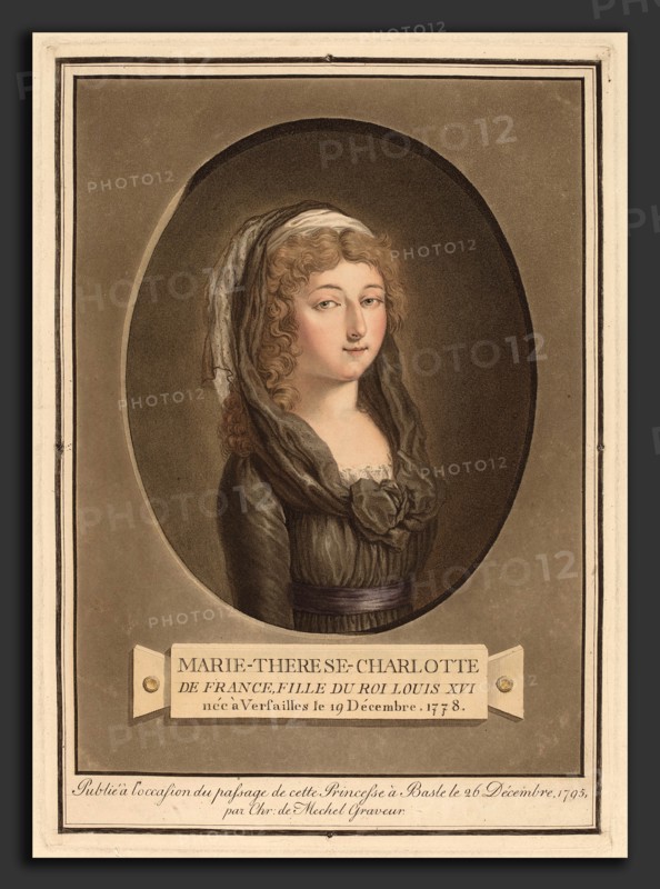 Christian von Mechel after Antoine-FranÃ§ois Sergent, Marie-ThérÃ¨se-Charlotte, Duchess of AngoulÃªme, Swiss, 1737 - 1817, 1795, color aquatint