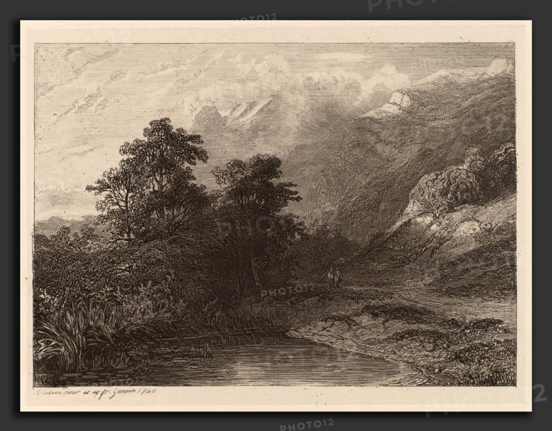 Alexandre Calame, Mountain Lakeside, Swiss, 1810 - 1864, 1840, etching
