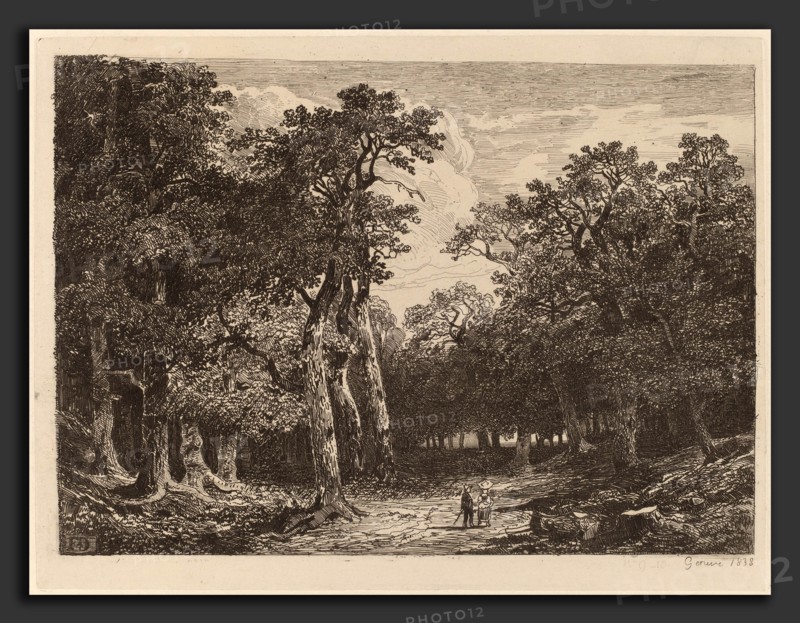 Alexandre Calame, Couple in a Clearing, Swiss, 1810 - 1864, 1838, etching on chine collé