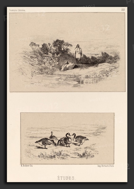 Karl Bodmer, Etudes, Swiss, 1809 - 1893, lithograph