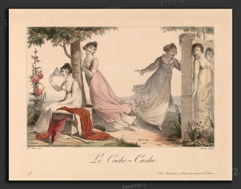 Nicolas Schencker, La cache-cache, Swiss, c. 1760 - 1848, hand-colored engraving