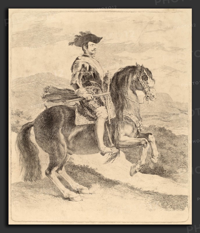 Francisco de Goya after Diego VelÃ¡zquez, Felipe IV, Spanish, 1746 - 1828, 1778, etching retouched in black ink [working proof]