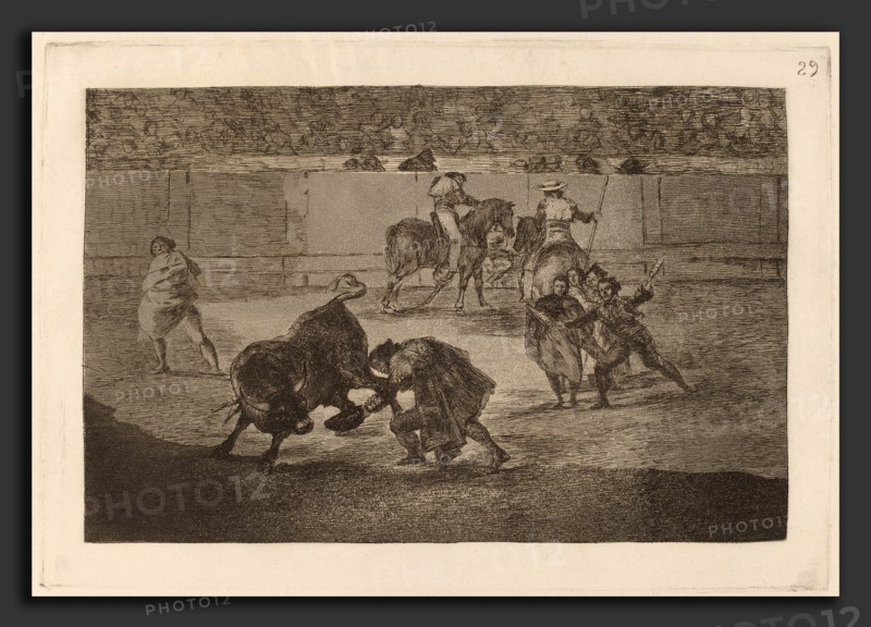 Francisco de Goya, Pepe Illo haciendo el recorte al toro (Pepe Illo Making the Pass of the "Recorte"), Spanish, 1746 - 1828, in or before 1816, etching, burnished aquatint, drypoint and burin [first edition impression]