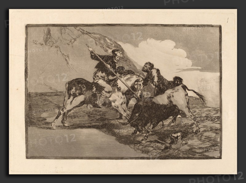 Francisco de Goya, Modo con que los antiguos Espanoles cazaban los toros a caballo en el campo (The Way  in which the Ancient Spaniards Hunted Bulls on Horseback in the Open Country), Spanish, 1746 - 1828, in or before 1816, etching, burnished aquatint and drypoint [first edition impression]