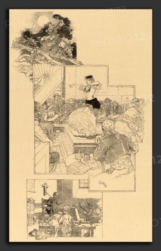 Daniel Vierge, On the Trail of Don Quixote, Spanish, 1851 - 1904, before 1896, wood engraving in black on tissue paper