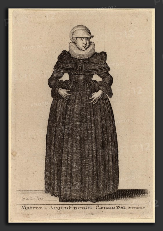 Wenceslaus Hollar (Bohemian, 1607 - 1677), Matrona Argentinensis Caenam Dni Accedens e des Nymphs, etching