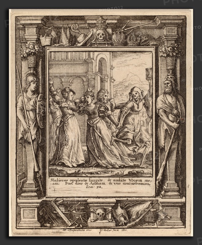 Wenceslaus Hollar after Hans Holbein the Younger after Abraham van Diepenbeeck (Bohemian, 1607 - 1677), Queen, 1651, etching with border "Minerva and Hercules"