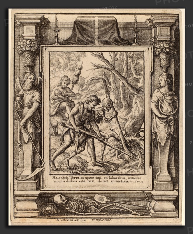 Wenceslaus Hollar after Hans Holbein the Younger after Abraham van Diepenbeeck (Bohemian, 1607 - 1677), When Adam Delved, 1651, etching with border "Time and Eternity"