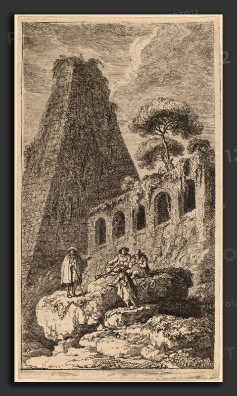 Franz Edmund Weirotter (Austrian, 1730 - 1771), The Pyramid of Sesto near the Gates of St. Pauli in Rome, c. 1764, etching on laid paper [proof state]