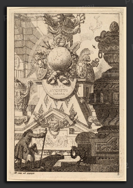 Carl SchÃ¼tz (Austrian, 1745 - 1800), Fantasy of an Antique Trophy to Augustus, 1770-1780, etching on laid paper