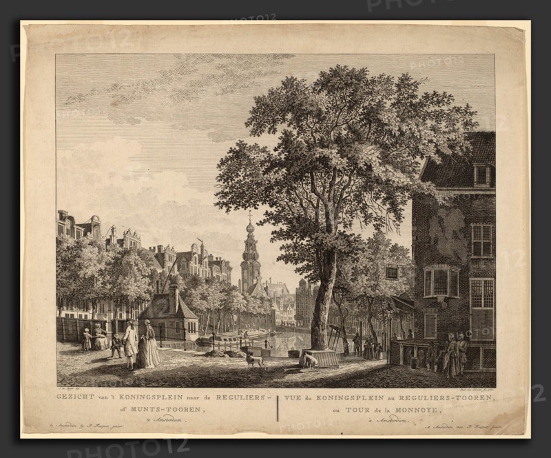 Paulus van Liender after Jan de Beyer (Dutch, 1731 - 1797), Gezicht van't Koningsplein naar de Reguliers of Munts-Tooren, Te Amsterdam, 1760, engraving and etching on laid paper