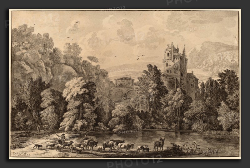 Cornelis Ploos van Amstel and Cornelis Brouwer after Jan van der Meer II (Dutch, active second half 18th century), Valley with an Aged Castle, 1784, transfer technique (aquatint?) with some roulette additions