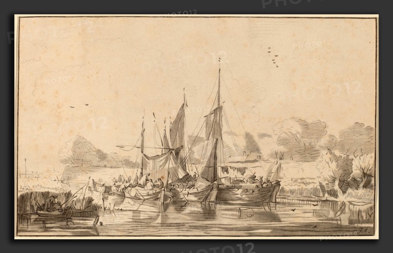 Cornelis Ploos van Amstel and Bernhard Schreuder after Jacob Esselens (Dutch, 1726 - 1798), Canal at Utrecht, 1771, transfer technique and roulette with some hand-coloring in light gray wash