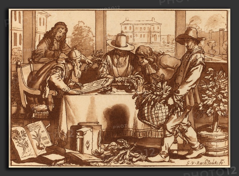 Cornelis Ploos van Amstel and Cornelis Brouwer after Gerbrand van den Eeckhout (Dutch, 1726 - 1798), Horticulturist, 1780, transfer technique (aquatint?) in red-brown