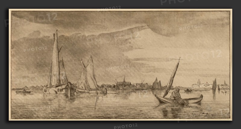 Cornelis Ploos van Amstel and Bernhard Schreuder after Pieter Coopse (Dutch, 1726 - 1798), River with Town, 1775, transfer technique and roulette, with burnishing