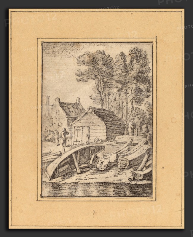 Cornelis Ploos van Amstel after Herman Saftleven (Dutch, 1726 - 1798), Shipyard, 1761, transfer technique with etched hatching