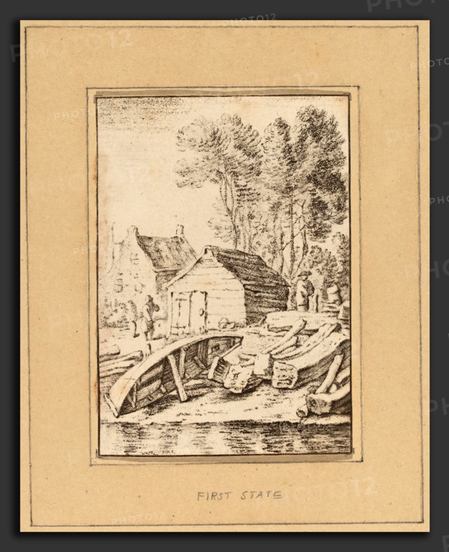 Cornelis Ploos van Amstel after Herman Saftleven (Dutch, 1726 - 1798), Shipyard, 1761, transfer technique with etched hatching