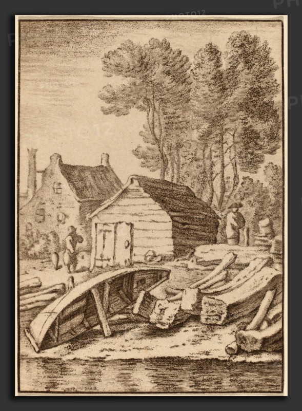 Cornelis Ploos van Amstel after Herman Saftleven (Dutch, 1726 - 1798), Shipyard, 1761, transfer technique with etched hatching