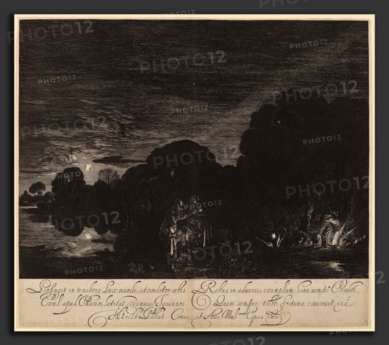 Hendrik Goudt after Adam Elsheimer (Dutch, 1585 - 1648), The Flight into Egypt, 1613-0000, engraving
