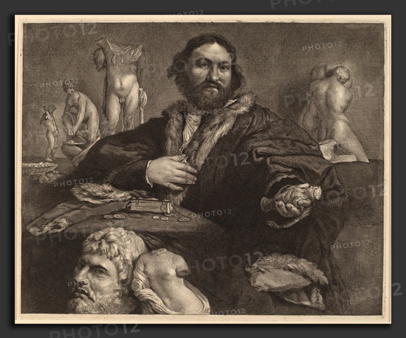 Cornelis Visscher after Lorenzo Lotto (Dutch, 1629 - 1662), Andrea Odoni, c. 1660, engraving on laid paper