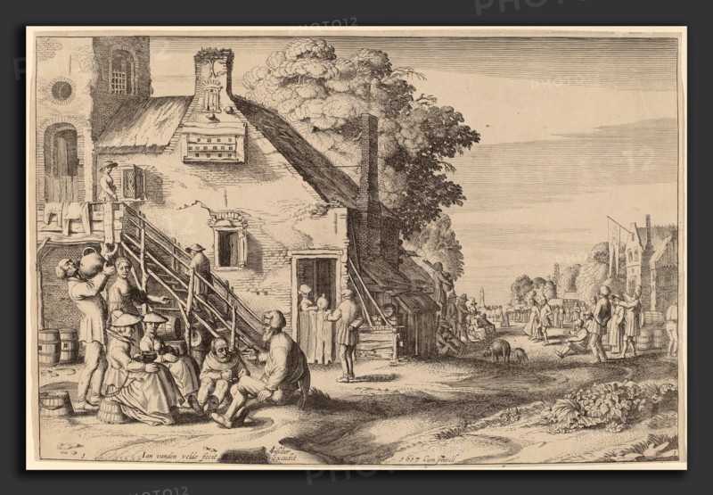 Jan van de Velde II (Dutch, 1593 - 1641), Spring (Village Fair before an Inn), 1617, etching