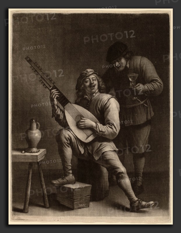 Wallerant Vaillant after David Teniers the Younger (Flemish, 1623 - 1677), The Lute Player and the Drinker, mezzotint